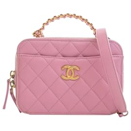 Chanel Small Quilted Caviar Pick Me Up Vanity Case Satchel Rosa