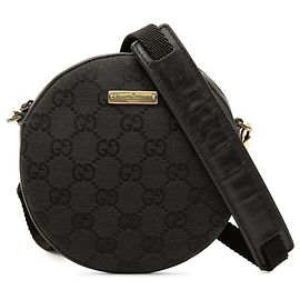 Borsa a tracolla rotonda Gucci GG Canvas nera