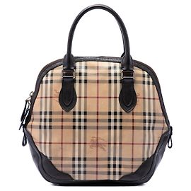 Borsa Bowling Satchel Orchard Burberry Medium Haymarket Check in tela rivestita beige