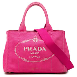 Borsa Tote Satchel Prada Small Canvas Canapa Logo Rosa