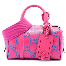 Borsa Duffle Satchel Gucci Mini Jumbo GG in pelle traforata rosa