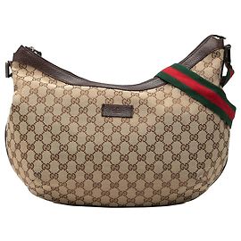 Borsa a tracolla a mezzaluna Gucci GG Canvas Web beige