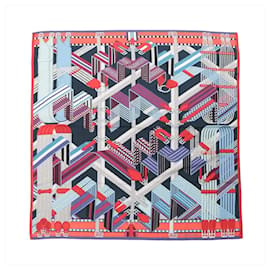 Hermès Carré Géant "SANGLES EN ZIGZAG" Kaschmir x Seidentuch in Blau x Rot