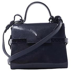 Bolsos 2Way Crossbody Delvaux Tempête Mini de piel charol en azul marino