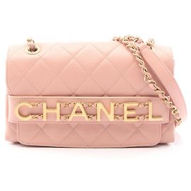 Borsa a tracolla Chanel Matelassé Logo in pelle d'agnello rosa