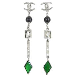 Orecchini a lobo Chanel in argento nero e verde