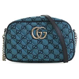 Borsa a tracolla Gucci Small GG Marmont Matelassé in tela GG blu