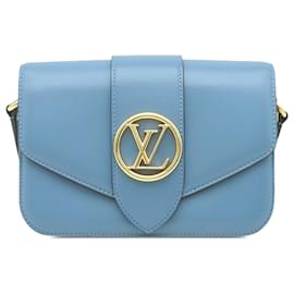 Borsa a tracolla LV Pont 9 Soft MM in pelle di vitello blu Louis Vuitton