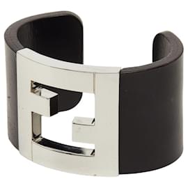 Fendi Armreif Schwarz Silber Metall Holz