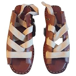 Sandali Maje in pelle marrone e camoscio beige