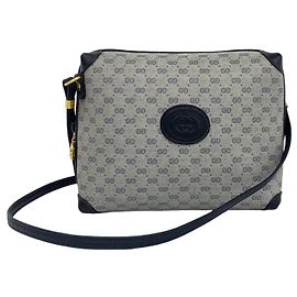 Borsa a tracolla in pelle Gucci blu navy con motivo Micro GG