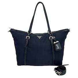 Borsa Tote Prada in nylon e pelle con logo hardware