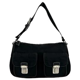 Borsa semi one shoulder in nylon Tessuto e pelle con logo triangolo Prada