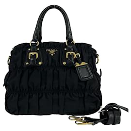 Borsa a mano PRADA in nylon raggruppato e pelle - Prada