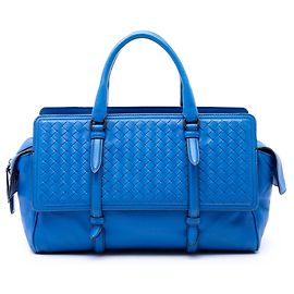 Borsa Satchel Monaco Bottega Veneta in Nappa Intrecciato blu, taglia Medium