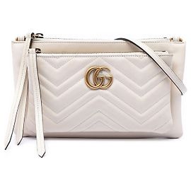 Gucci Pochette Crossbody Small GG Marmont in pelle di vitello matelassé bianca con doppia zip