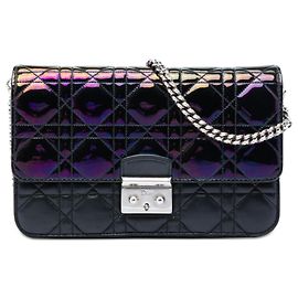 Borsa a tracolla Miss Dior Promenade in pelle di agnello e vernice nera Cannage Dior