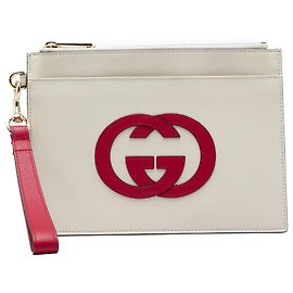 Gucci Wristlet Clutch aus weißem Kalbsleder mit verschlungenem G