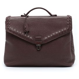 Mala de negócios em couro com acabamento Intrecciato vermelho Bottega Veneta