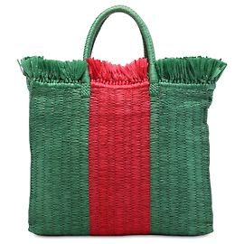 Tote Gucci Green Raffia Web Cestino