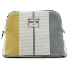 Hermès White Mini Canvas Rayures Rocabar Bolide Travel Pouch