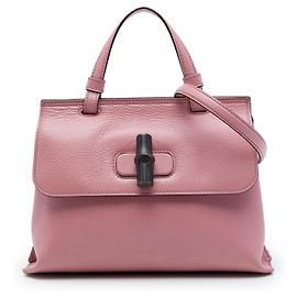 Borsa Satchel Daily Gucci in pelle di vitello rosa, modello Small con bambù