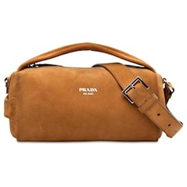 Borsa Prada in camoscio marrone con manico superiore