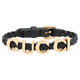 Bracciale con charm in pelle nera Gucci