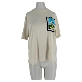 T-shirt Ami Eiffel Tower Beige in cotone
