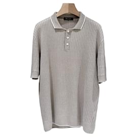 Loro Piana Kurzarm-T-Shirt aus Strick mit Kragen beige
