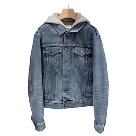 Céline Denim Trucker Jacke mit Logo auf der Kapuzenrückseite