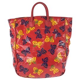 Borsa Tote Bottega Veneta Vintage Butterfly in pelle verniciata rossa multicolore
