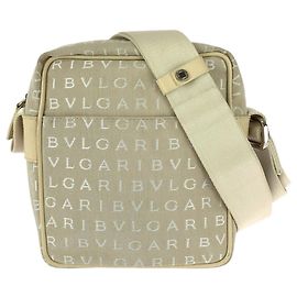 Bulgari Borsa a tracolla/Pouch BVLGARI Logomania in tela beige e pelle