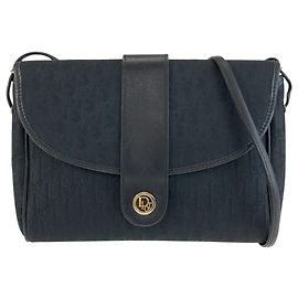 Borsa a tracolla Christian Dior Vintage Trotter in tela nera e pelle