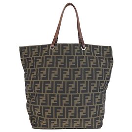 Fendi Zucca Tote Bag Braun Leder und Canvas