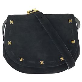Borsa a tracolla Salvatore Ferragamo Vintage Gancini Vara in camoscio nero