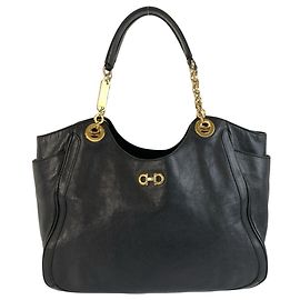 Borsa Tote/Spalla Salvatore Ferragamo Gancini in pelle nera