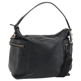 Coach Schultertasche Leder 2way Schwarz Goldfarben Auth 195478A