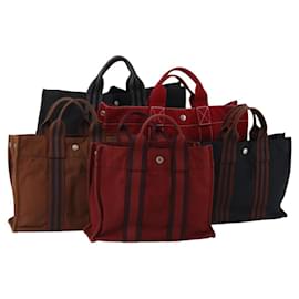 Bolsa HERMES Fourre Tout em algodão 5 Set Preto Vermelho Marinho Auth BA14521 - Hermès