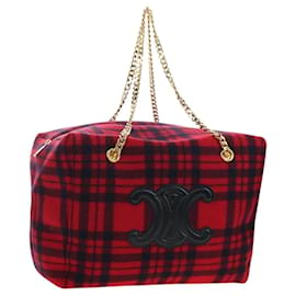 Bolso CELINE Triomphe Chain Large Pliage Patapan de lana rojo y oro Auth 194727SAM - Céline