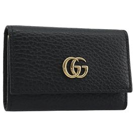 GUCCI GG Marmont Key Case Leather Black Gold Tone 456118 Auth 194409A