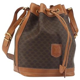 Céline Bolso de Hombro CELINE Macadam Canvas PVC Cuero Marrón Oro Auth 194254A