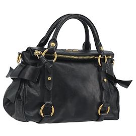 Borsa a mano Miu Miu in pelle nera tono oro Auth 195427
