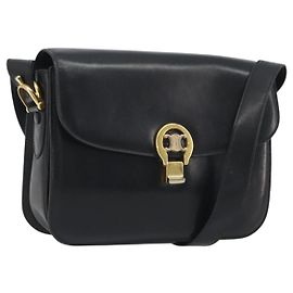Céline Borsa a Spalla in Pelle Nera e Oro Auth 194233