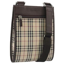 Bolso de hombro BURBERRY Nova Check Canvas Beige Silver Auth 196117