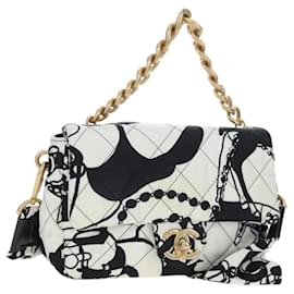 Bolso de hombro con cadena CHANEL Matelasse Satin 2way White Gold CC Auth 195250M