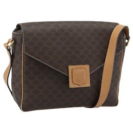 Céline Bolsa de Ombro CELINE Macadam PVC Couro Marrom Tom Dourado Auth 196129