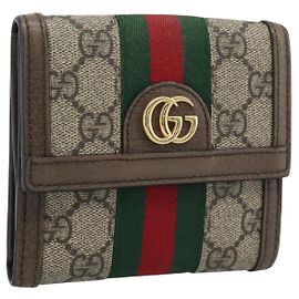 GUCCI Ophdia GG Web Cartera Sherry Line PVC Beige Oro 523173 Auth bs36745