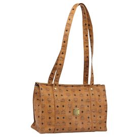 MCM Vicetos Tote Bag PVC Leder Braun Goldfarben Auth 195384