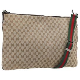 Borsa a tracolla GUCCI GG Canvas Web Sherry Line Beige Silver Auth 191971A